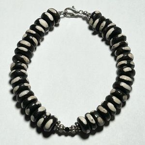 Genuine Bone and Silver Tone Accents Bracelet 7.5 Inches